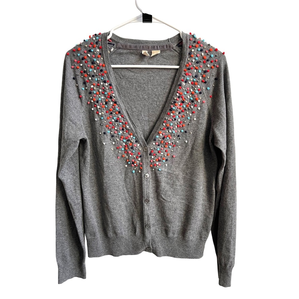 MOTH cardigan embellished beaded gray v-neck button front women's size medium